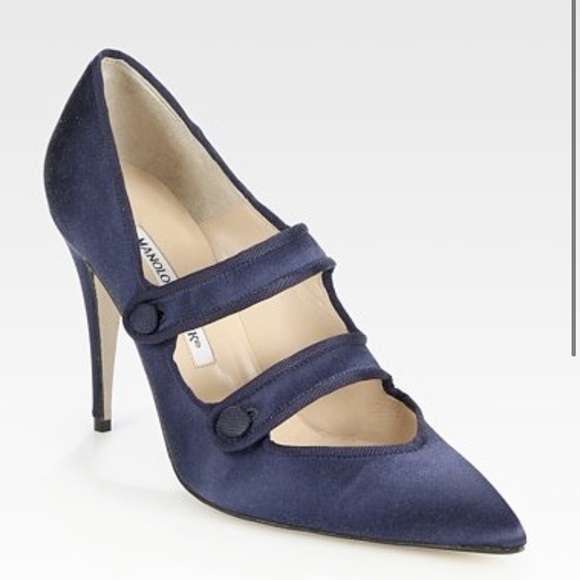 Manolo Blahnik Shoes - MANOLO BLAHNIK NAVY SATIN MARY JANES